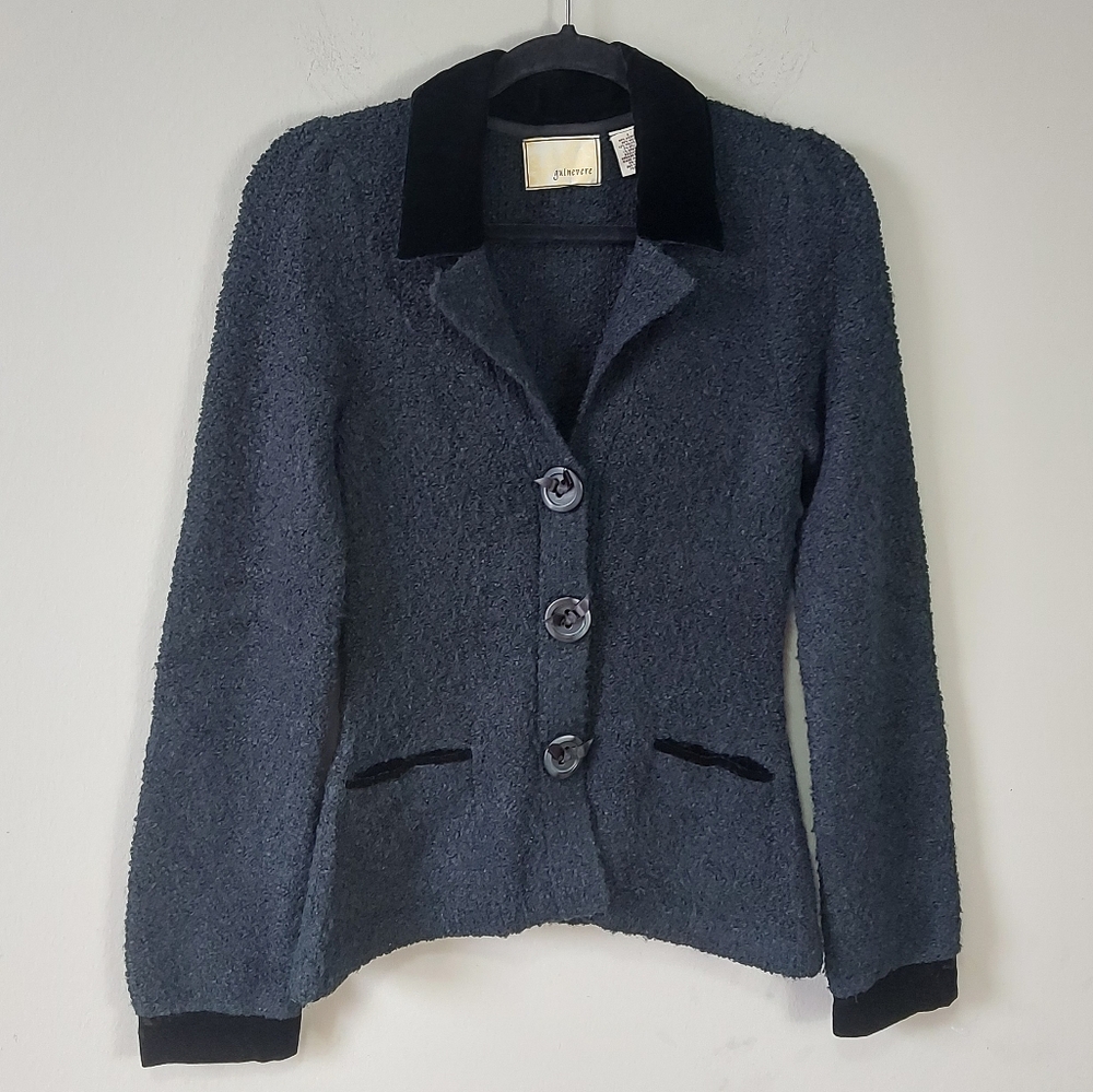 Anthropologie Guinevere Wool Blend Jacket Small Vintage Black Button Up‎ Fitted